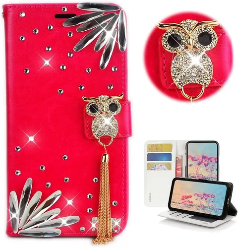 Miniatura 5 de Bling Wallet - Funda de piel compatible con iPhone 11, elegante, hecha a mano en 3D, diseño de mariposas y purpurina, color blanco