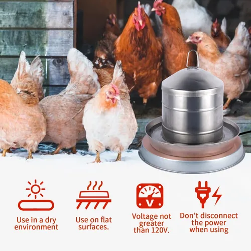 Miniatura 5 de Calentador de agua de pollo para invierno, base de agua para aves de corral calentada de 110 W, con termostato y cable de alimentación de 9.8 pies