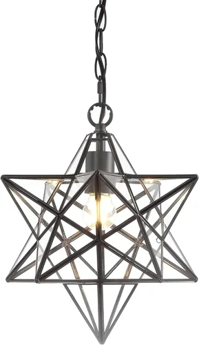 JONATHAN Y Colgante LED de estrella morava de bronce aceitado de 12 pulgadas, linterna colgante de metal con vidrio transparente para isla de Bronce