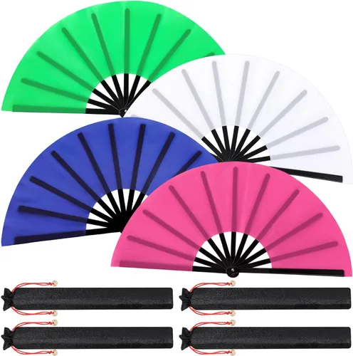 Miniatura 33 de Maitys Paquete de 2 ventiladores de mano plegables grandes de 13 pulgadas, ventiladores chinos de mano grandes para baile de línea, Tai Chi