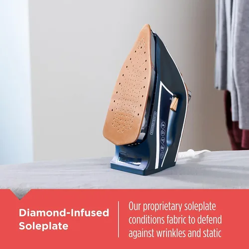 Miniatura 6 de Black+Decker Elite Pro-Series - Plancha de vapor, 6 ajustes, 1700 vatios, color azul marino Azul/dorado