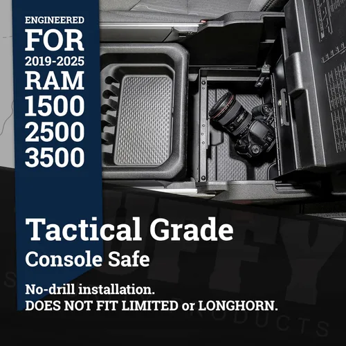 Miniatura 4 de Caja de seguridad de consola central Tuffy para RAM 1500/2500/3500 2019–2025, inserción de acero de calibre 16, cerradura anti-palanca, sin