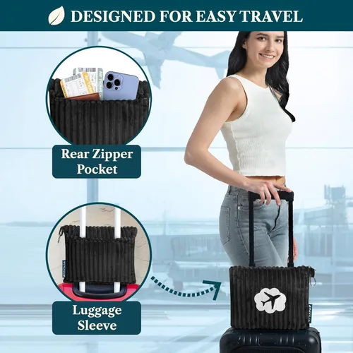 Miniatura 3 de PAVILIA Manta de viaje y almohada, suave manta de avión de forro polar acanalado con bolsa, manta compacta de avión plegable de 65 x 40 pulgadas