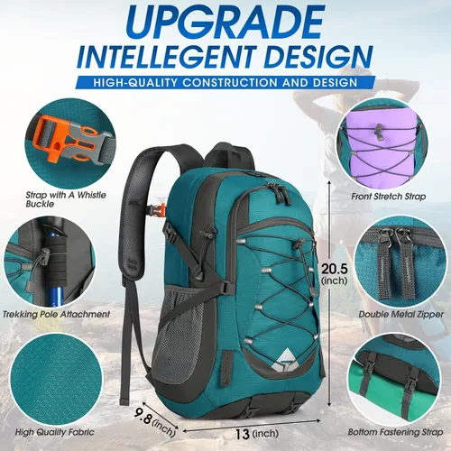 Miniatura 2 de IGOLUMON Mochila de senderismo de 40 L, plegable, ligera, mochila de camping para hombres y mujeres, impermeable, mochila de senderismo al aire Verde