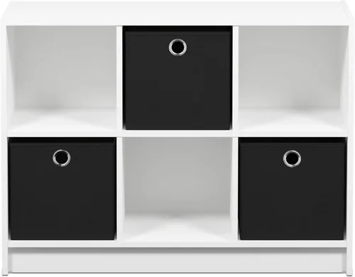 Miniatura 6 de Furinno Basic - Organizador de estantería de 3x2 cubos con contenedores, color blanco/negro