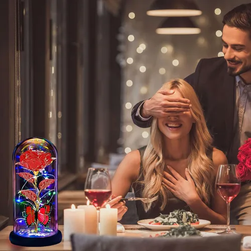 Miniatura 3 de Flores para el Día de la Madre, regalos para mamá, esposa, ella, mujer, rosa iluminada en una cúpula de cristal, rosa para el día de la madre, Rojo