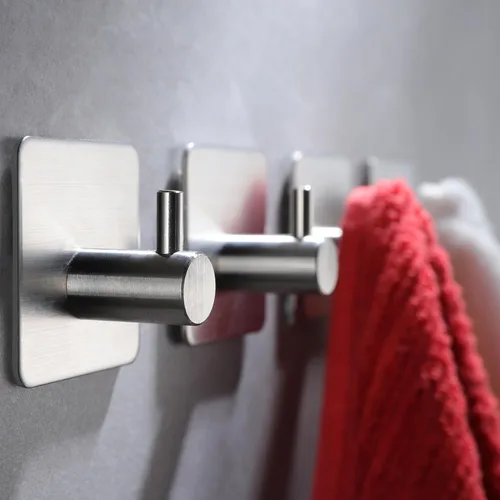 YIGII Ganchos Adhesivos Plateados para Toallas - Paquete de 4 Ganchos de Pared de Acero Inoxidable para Colgar Toallas, Batas, Abrigos, Ganchos de