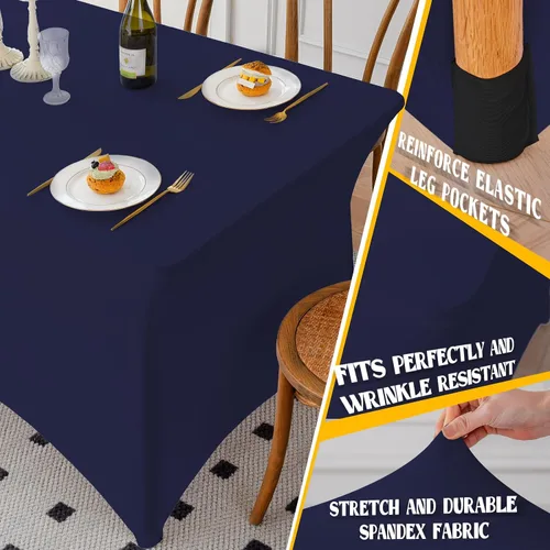 Miniatura 37 de Famstar Paño de Mesa Negro de 4 Pies de Elastano, Paño de Mesa Ajustado para Mesas Rectangulares, Fundas Elásticas Lavables Sin Arrugas