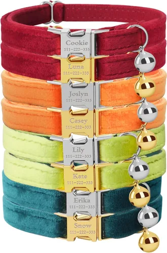 Collar de gato personalizado con placa de nombre, collares ajustables de nailon resistente para identificación de gato con campana, personaliza el