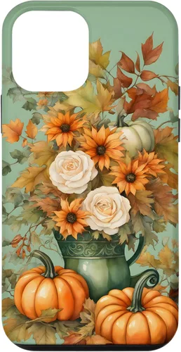 Miniatura 16 de Vintage Autumn Flower Fall Pumpkin Teal Case for iPhone 17