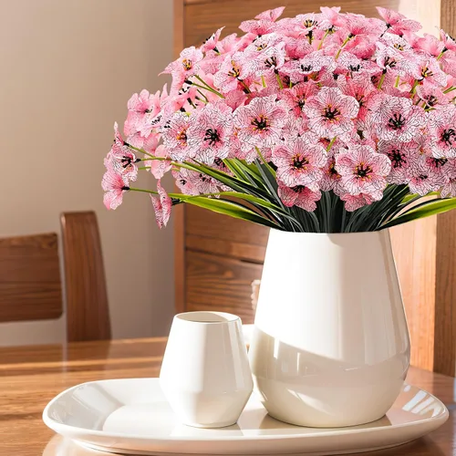 Miniatura 3 de Kinisty 20 paquetes de flores artificiales para exteriores, resistentes a los rayos UV, con flores de seda sintética rosadas y plantas de plástico