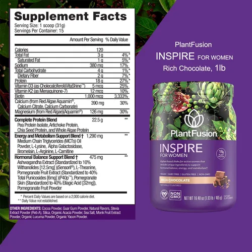 Miniatura 6 de PlantFusion Inspire Plant Proteína en polvo para mujeres – Proteína en polvo baja en carbohidratos para apoyo muscular magro – Keto, sin gluten, sin