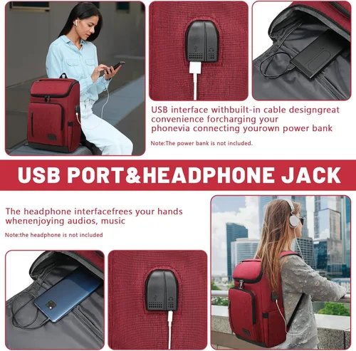 Miniatura 5 de YALUNDISI - Mochila vintage con puerto de carga USB para mujeres y hombres para laptop y viajes, Negro, 15,6 pulg.