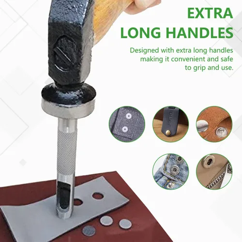 Miniatura 7 de Kit de herramientas de punzonado, 11 piezas, cierre a presión de cuero, ajuste de remaches, herramientas de troqueles para perforar e instalar botón
