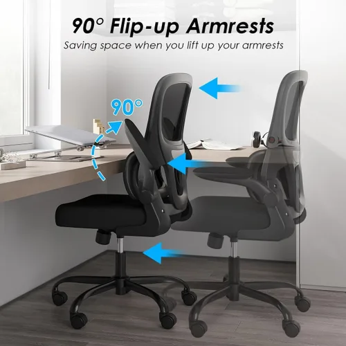 Miniatura 7 de Soohow Silla de oficina, ergonómica de malla con soporte lumbar, cómoda silla de escritorio giratoria para computadora con reposabrazos abatibles