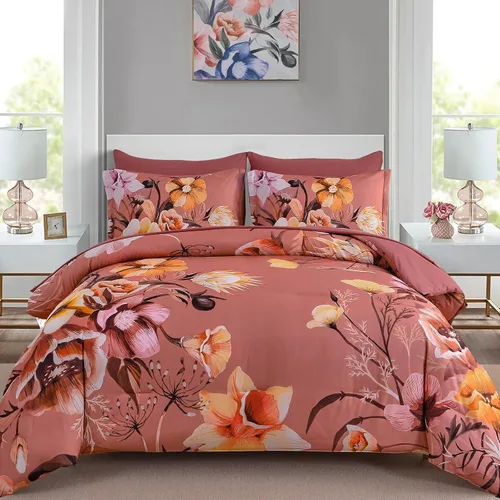 Miniatura 19 de Luxudecor Juego de edredón floral tamaño individual de 7 piezas, cama de flores aguamarina en una bolsa, elegante edredón floral degradado con juego