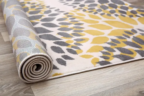 Miniatura 5 de Rugshop Alfombra con diseño moderno de círculos florales amarillos – Elegante, sin desprendimiento, de 2 x 3 pies, para sala de estar, dormitorio