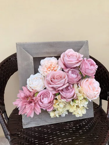 Miniatura 229 de FACINOC Ramos de Rosas Artificiales Naranjas, Juego de Caja de Flores Artificiales con Tallos para DIY, Bodas, Despedidas de Soltera, Decoraciones