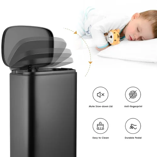 Miniatura 2 de Cubo de Basura, Cubo de Basura de Cocina de Acero Inoxidable, Cubo de Residuos con Pedal con Tapa con Bisagras y Cubo Interior Extraíble, Cierre