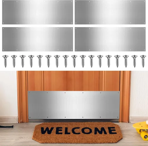 Miniatura 12 de Therwen 5 juegos de placas protectoras plateadas de 8 x 36 pulgadas para puertas exteriores, placas protectoras de aluminio satinado con tornillos