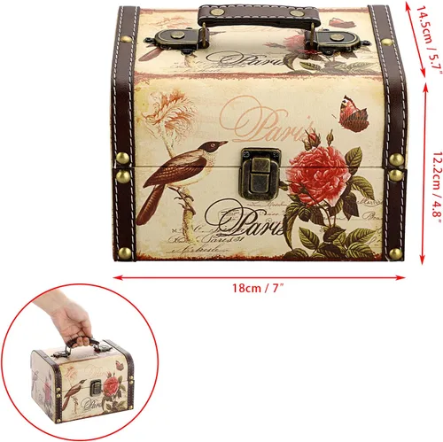 Miniatura 2 de ELLDOO Cofre decorativo del tesoro, caja de almacenamiento de madera + piel sintética para joyas, caja de recuerdos para niñas y mujeres