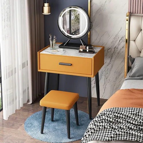 Miniatura 10 de Juego de mesa de tocador con espejo de brillo ajustable y taburete acolchado, mesa de maquillaje con cajón grande para mujeres, niñas pequeñas Gris