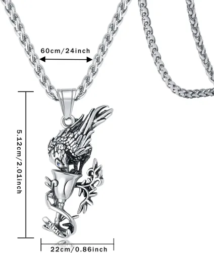 Miniatura 14 de YAMI Collar de alas angulares para hombre, ángel de la guarda, dragón, cuervo, pulpo, collar de anime, collar de acero inoxidable 316