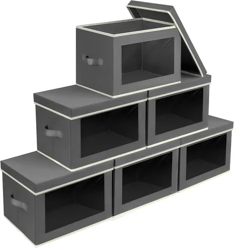 Miniatura 13 de Homsorout Contenedores de almacenamiento con tapas, organizadores pequeños de tela con ventana, contenedores de almacenamiento plegables para ropa