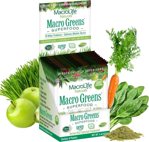 MacroLife Naturals Macro Greens Powder 38 Superfood probiótico, antioxidante, enzima y suplemento herbal, inmunidad natural, energía,