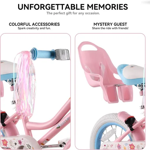 Miniatura 5 de RULLY 12 14 16 Inch Girls Bike for 2-7 Year Olds, Daisy Kids Bicycle with Training Wheels, Basket & Doll Seat, Retro Toddler Bike with Coaster