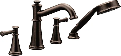 Miniatura 6 de Moen T9024BN Belfield - Grifo de bañera romana con dos manijas con ducha de mano, requiere válvula, níquel cepillado