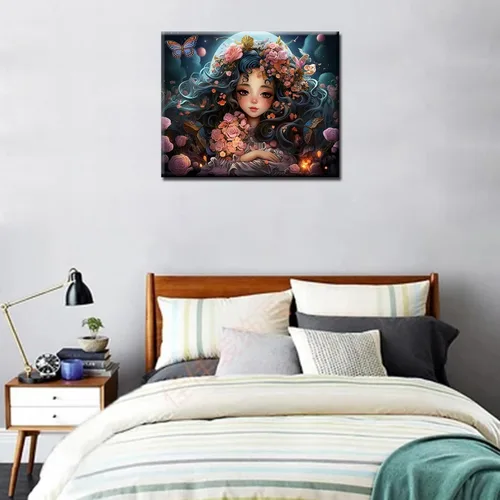 Miniatura 4 de Tucocoo Pintura de ninfa de hadas por números para adultos, principiantes, luna y estrella, pintura por números para niños, corona de rosas, kits