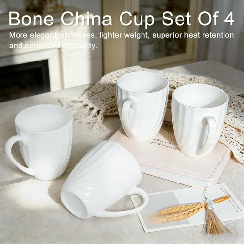 Miniatura 6 de Juego de 4 tazas de café blancas de porcelana fina (12 oz), tazas de té de cerámica con patrón en espiral, tazas de café de porcelana fina, tazas
