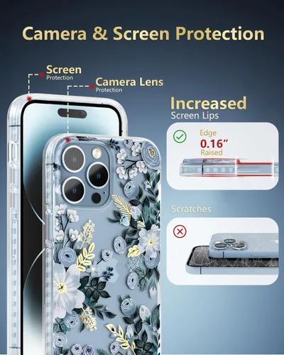 Miniatura 5 de SCORPIFY Funda para iPhone 15 Pro Max con diseño floral de Nemophila azul, bonita funda transparente para teléfono para mujeres y niñas