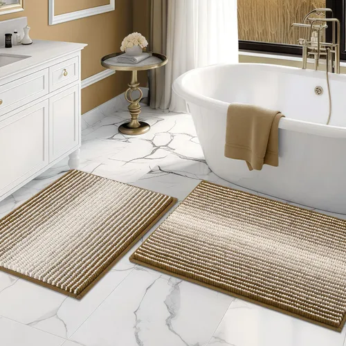 Miniatura 61 de BSICPRO Juegos de Alfombras y Tapetes para Baño, Juego de Alfombra de Baño de Felpilla Gruesa Absorbente de 2 Piezas Antideslizante, Tapetes Suaves