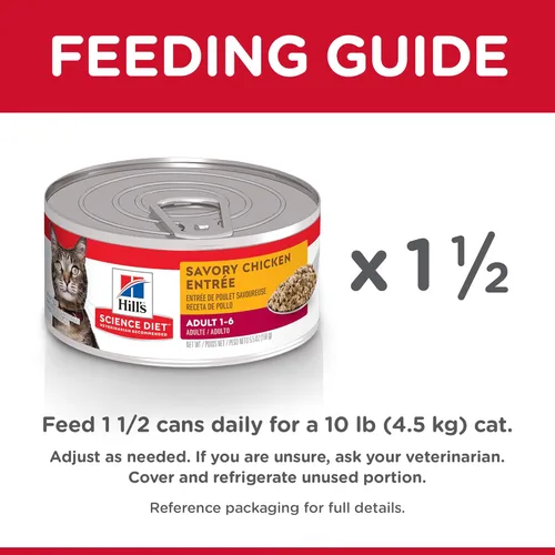 Miniatura 9 de Hill's Science Diet Adulto 1-6, Nutrición Premium para Adultos 1-6, Alimento Húmedo para Gatos, Pollo Picado, Lata de 5 oz, Caja de 24