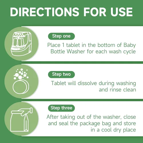 Miniatura 8 de Tabletas detergentes para lavadora de botellas, se adapta a todas las máquinas, 120 unidades Baby-safe, deep cleaning, chlorine & fragrance free