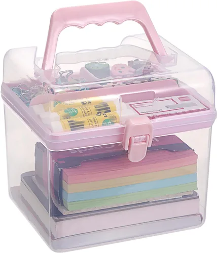 Miniatura 9 de BTSKY Contenedores de almacenamiento de plástico multiusos para manualidades con bandeja extraíble, caja de almacenamiento de plástico transparente
