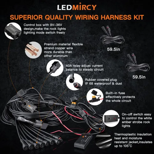 Miniatura 5 de LEDMIRCY Switchback Kit de Luces LED para Rocas Blanco/Ámbar Estroboscópicas con Arnés de Cableado 8 Módulos 6 Modos Función de Reinicio Función
