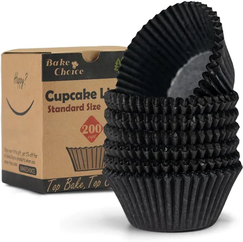 Bake Choice 200 revestimientos negros estándar para cupcakes para hornear, envoltorios de cupcakes de grado alimenticio, forros de muffins de