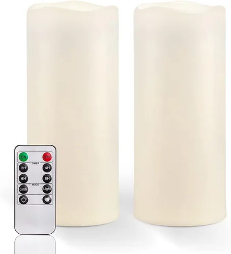 Miniatura 21 de Homemory Velas grandes impermeables sin llama de 6" x 4" para exteriores con control remoto y temporizador, velas LED parpadeantes que funcionan
