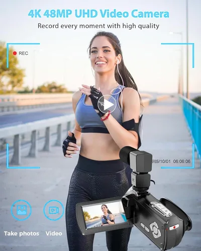 Miniatura 2 de Videocámara 4K 48MP con visión nocturna IR, cámara de vlogging con pantalla táctil abatible de 3.0 pulgadas para YouTube, zoom digital 18X, 2