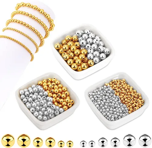 Miniatura 17 de 1200 piezas de cuentas redondas doradas espaciadoras lisas con forma de bola sueltas para pulseras, 4 mm, 6 mm, 8 mm