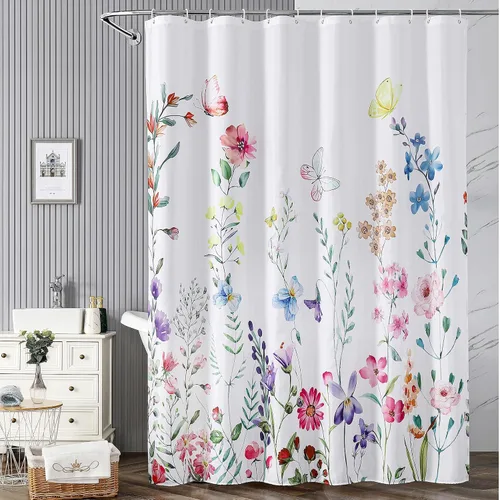 Miniatura 11 de Cortina de ducha floral de 72 x 36 pulgadas, cortinas de ducha de tela de poliéster impermeable para baño, cortina de ducha de tela lavable a