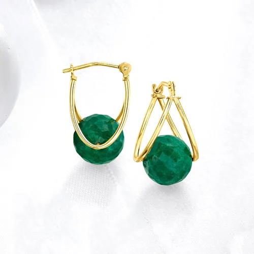 Miniatura 4 de Ross-Simons Gemstone Bead Double-Hoop Earrings in 14kt Yellow Gold
