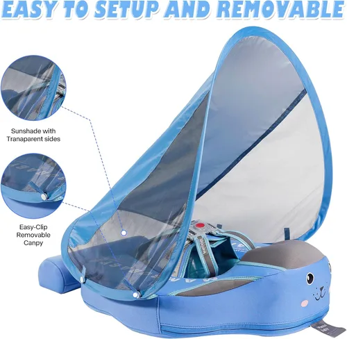 Miniatura 5 de Flotadores para bebé para piscina con dosel toldo de protección solar extraíble Mambobaby Float No Inflable Mejora Añadir cola Evitar Voltear Verde