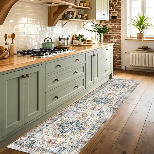 Miniatura 9 de Alfombra lavable para pasillo de 2 x 3: alfombra suave vintage para cocina, baño, lavandería, con respaldo antideslizante, alfombra de piso
