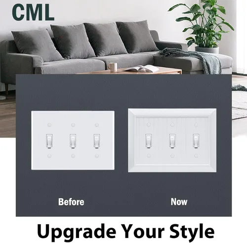 Miniatura 3 de CML - Placa de pared clásica con triple interruptor de palanca, cubierta de salida de 3 bandas, paquete de 2, placa de pared con diseño de grano