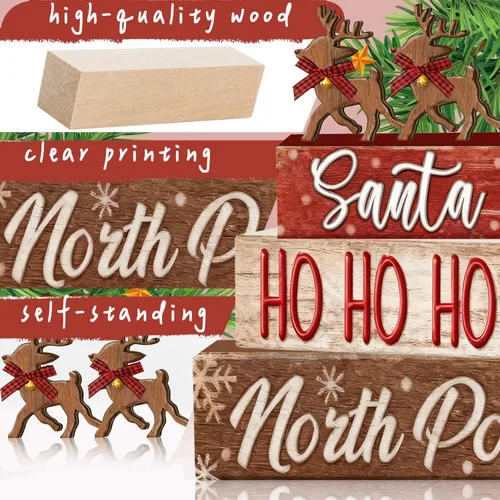 Miniatura 4 de 4 piezas de decoraciones navideñas para interiores – Decoración de mesa de alce de madera para el hogar – Centro de mesa de Navidad para mesa
