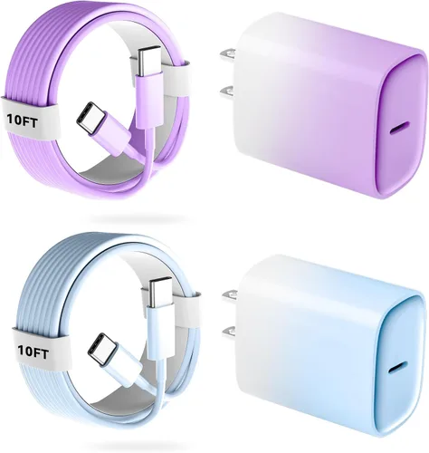 Miniatura 24 de Cargador para teléfono 17, 16, 15 Pro, carga rápida, 20 W, USB C, bloque de carga rápida con cargadores tipo C de 6.6 pies de largo, cable de carga